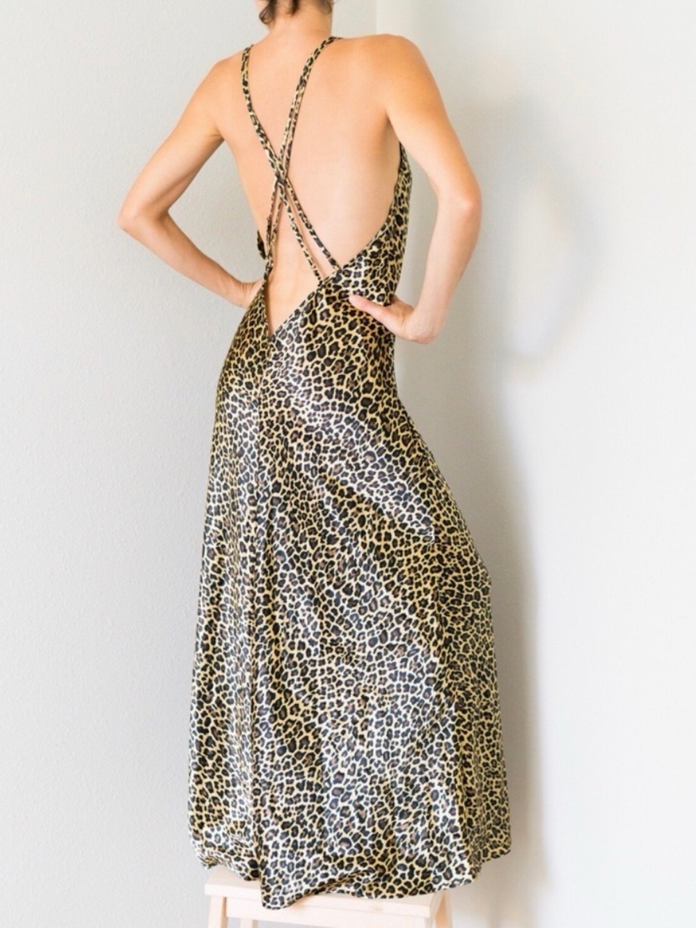 Victoria's Secret 1999 Leopard Slip Maxi Dress - Black & Tan - Picture 2 of 12